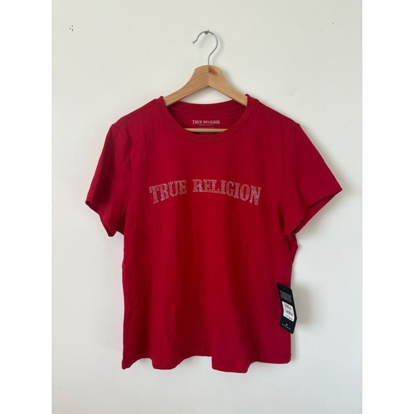 New True Religion Two Tone Arch Crew Tee – Jester Red – Size XL - Picture 1 of 4